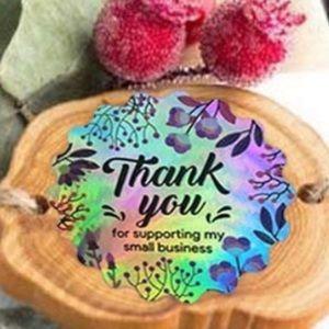 🍂PREMIUM HOLOGRAPHIC Thank You stickers-1.5 inch scalloped edge
